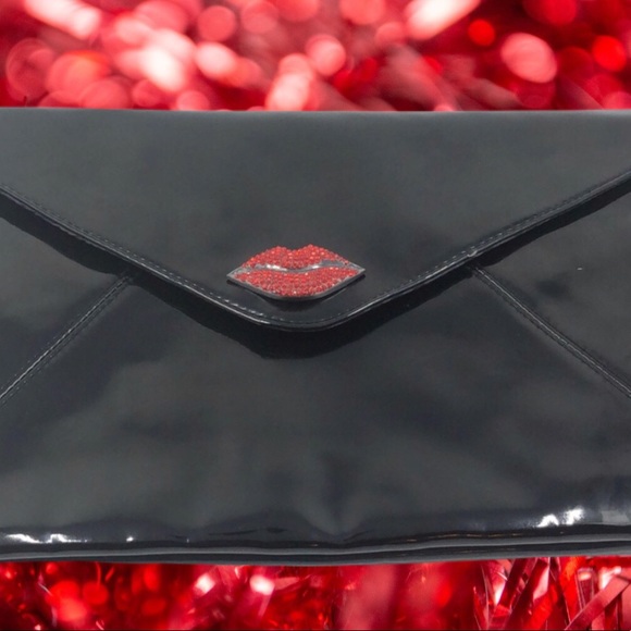 🛼Kirna Zabete Red KISS Large Clutch 14x8 inches - Picture 3 of 12